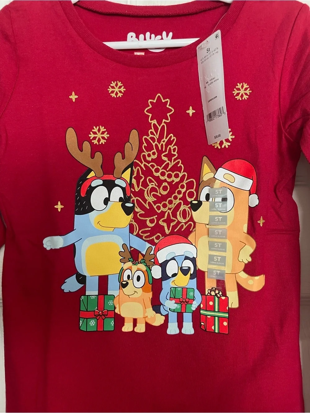 NWT Bluey Christmas Holiday 5T Red Kids' Long-Sleeve Holiday Character Tee
